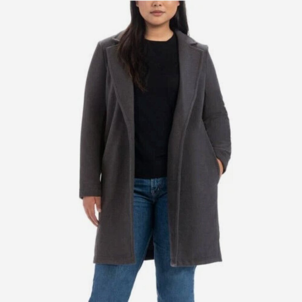 Hilary Radley Women Grey Charcoal City Coat Notch Collar No Closure size L NWOT
